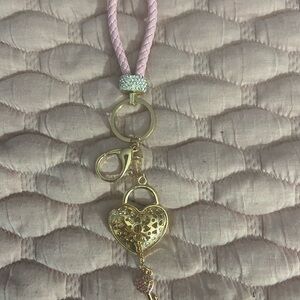 Gold Heart Keychain/Bag Charm with Pink Strap